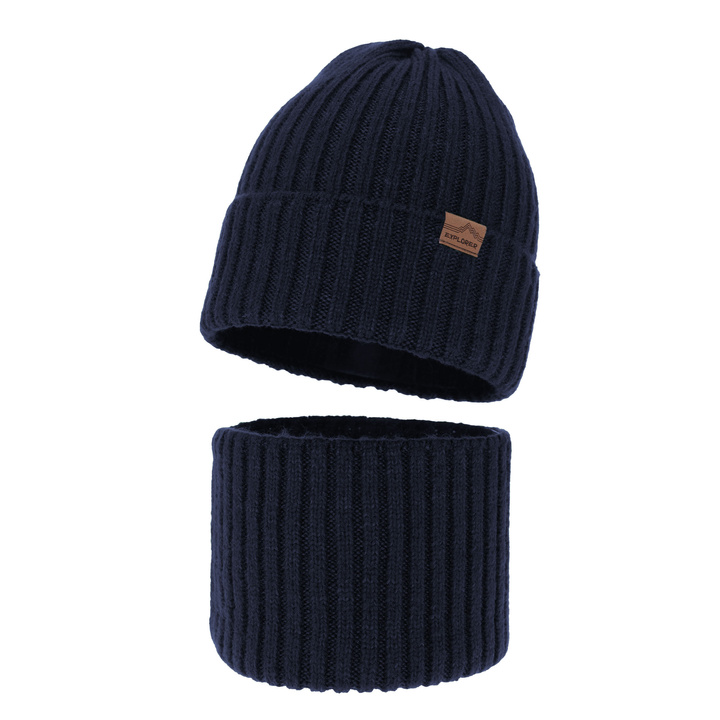 Boy's winter set: hat and tube scarf navy blue merino wool Karmin
