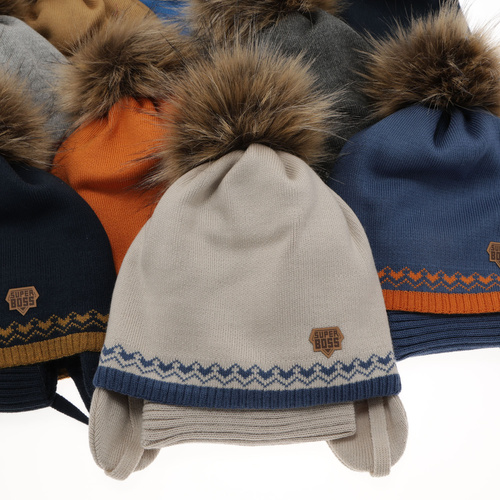 Boy's winter set: hat and tube scarf grey Elpis with pompom
