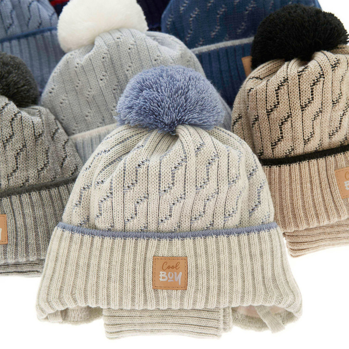 Boy's winter set: hat and tube scarf grey Pikolo with pompom