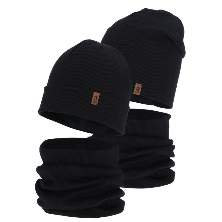 Boy's spring, autumn set: hat and tube scarf, black, Amalfi