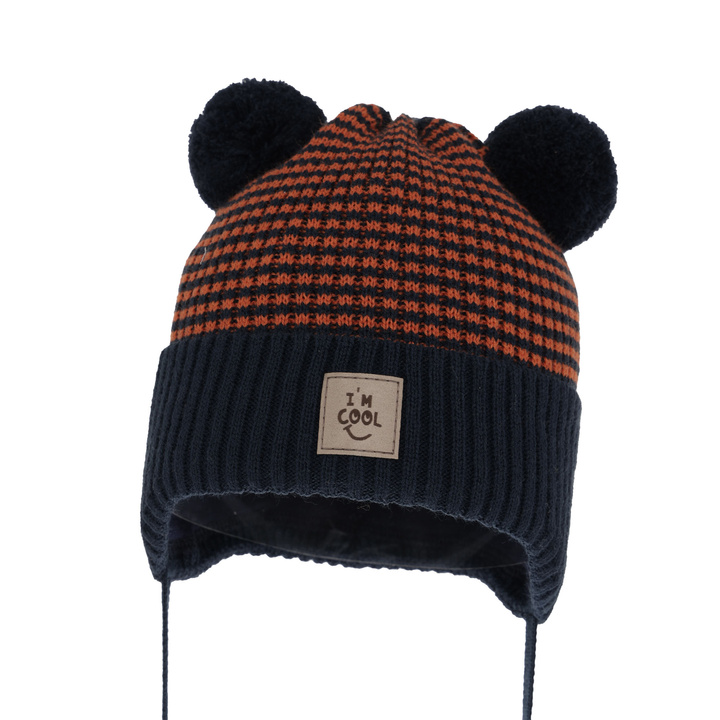 Boy's spring/ autumn hat navy blue with two pompom Laurent