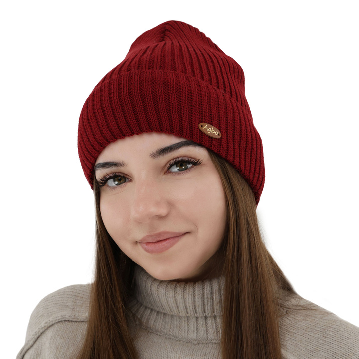 Woman's winter hat, burgundy, with merino wool Shila