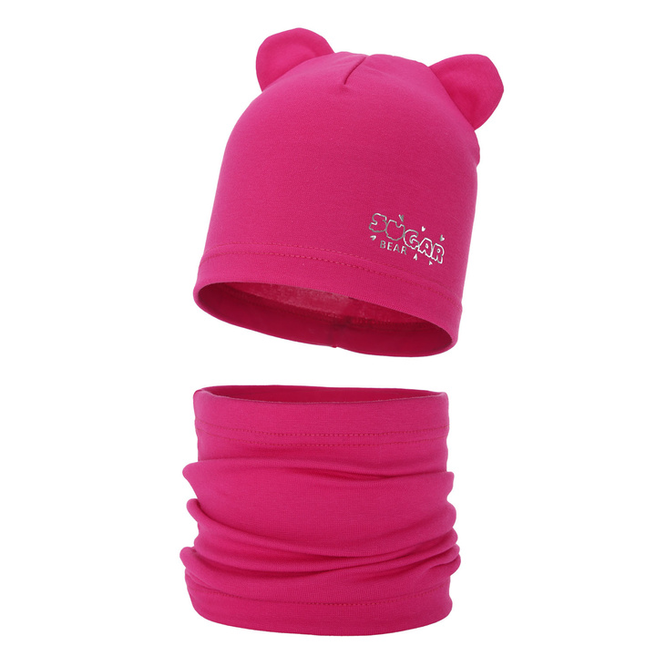 Girl's spring/ autumn cotton set: hat and tube scarf pink Cyntia