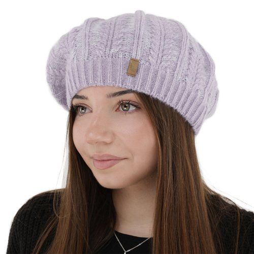 Woman's winter beret, purple, with merino wool, Senja