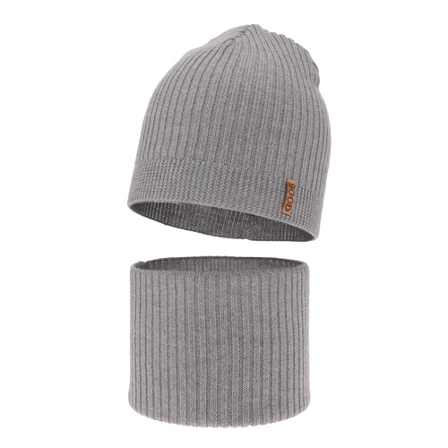 Boy's spring/ autumn set: hat and tube scarf Grau 100% extra finemerino wool Chester