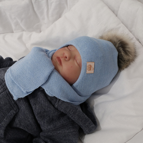 Boy's winter set: hat and scarf in blue merino wool Anastazy