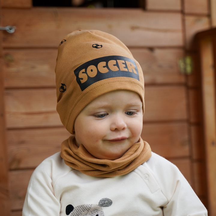 Children's autumn/ spring set: hat and tube scarf orange Soccer
