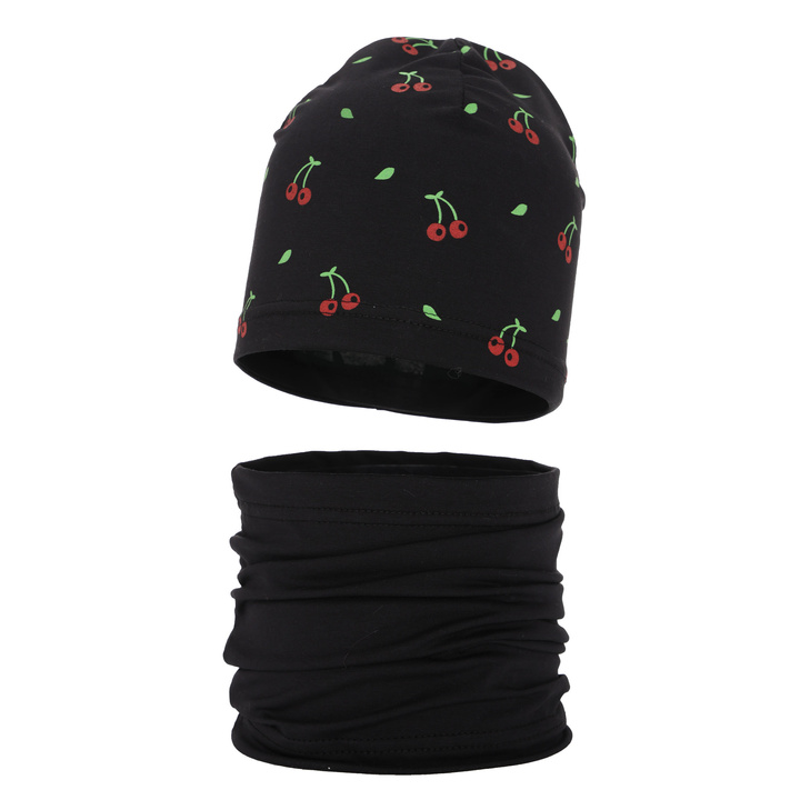 Girl's spring/ autumn cotton set: hat and tube scarf black Cerise