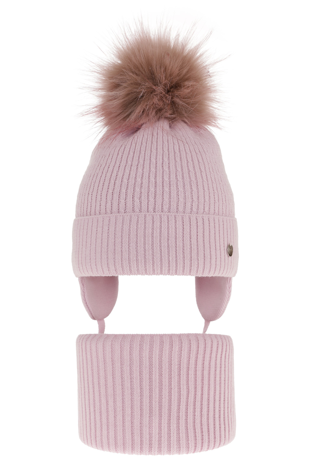 Girl's winter set: hat and tube scarf violet with pompom Debra