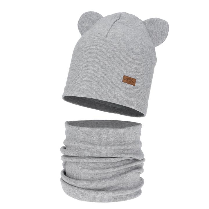 Boy's spring, autumn set: hat and tube scarf, grey Gregory
