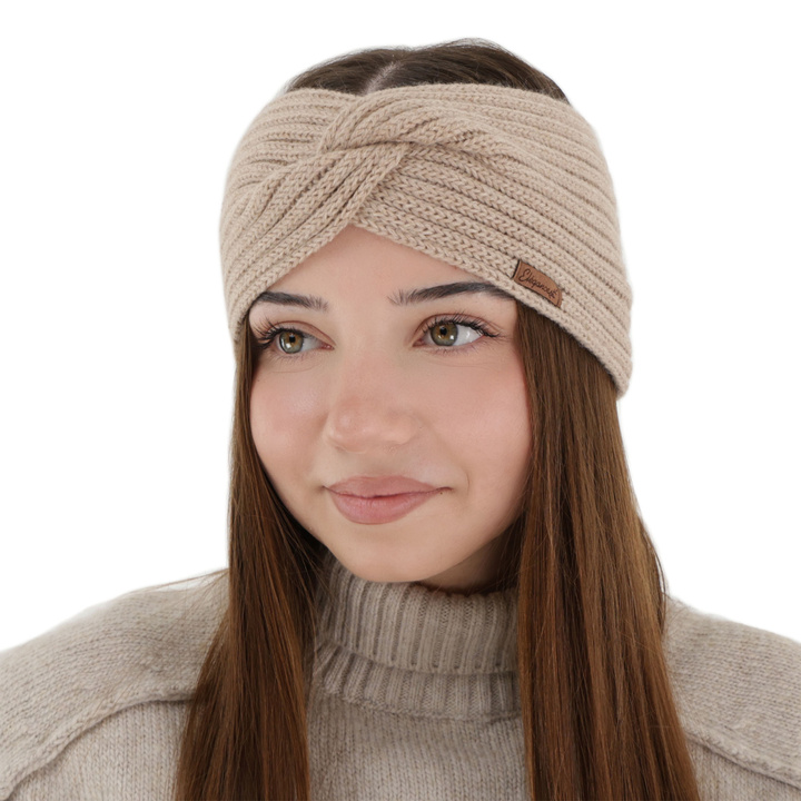 Woman's winter headband, beige, 100% merino wool, Veka