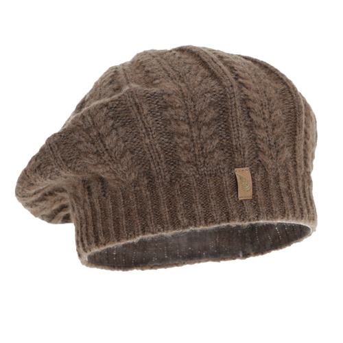 Woman's winter beret, brown, with merino wool, Senja