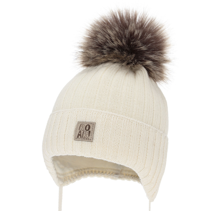 Boy's winter hat with merino wool, cream, with ears, Nabil