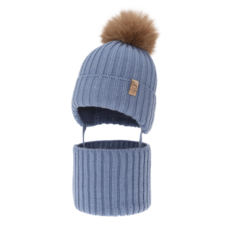 Boy's winter set: hat and tube scarf, blue, with pompom, Bagil