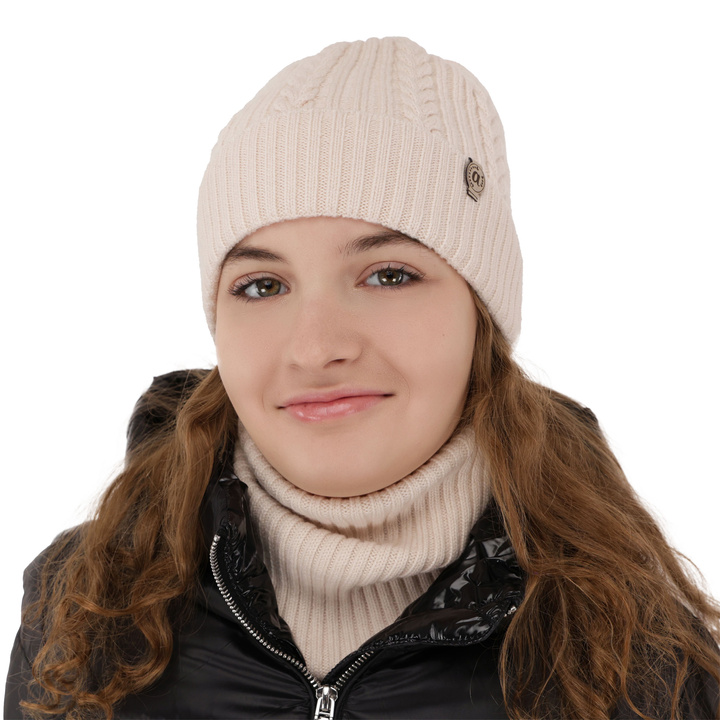 Girl's winter set: hat and tube scarf pink made of 100% extra fine merino wool Jenny