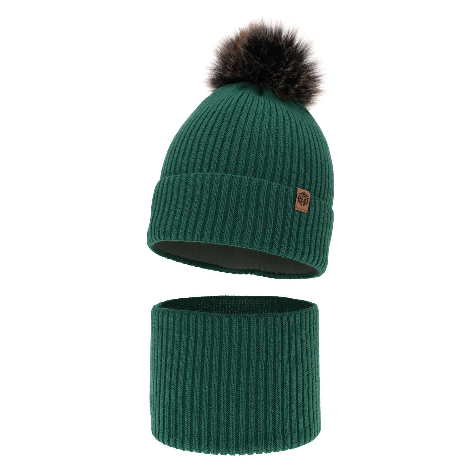 Boy's winter set: hat and tube scarf green with pompom Wizar