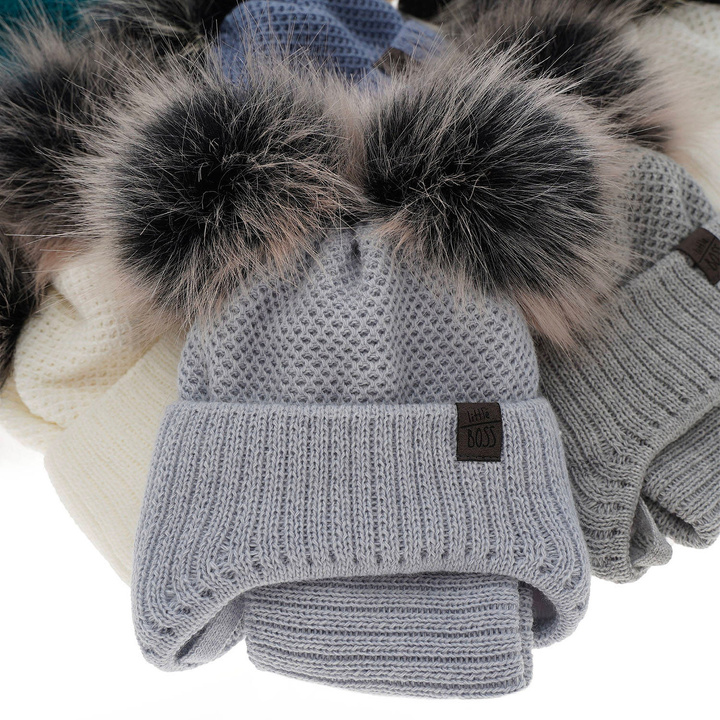 Boy's winter set: hat and tube scarf blue Randel with two pompom
