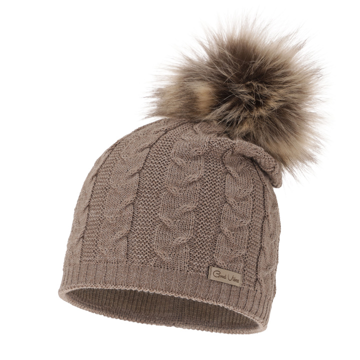 Woman's winter hat beige merino wool Bafi