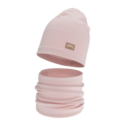 Girl's spring, autumn set: hat and tube scarf, pink, cotton, Torila