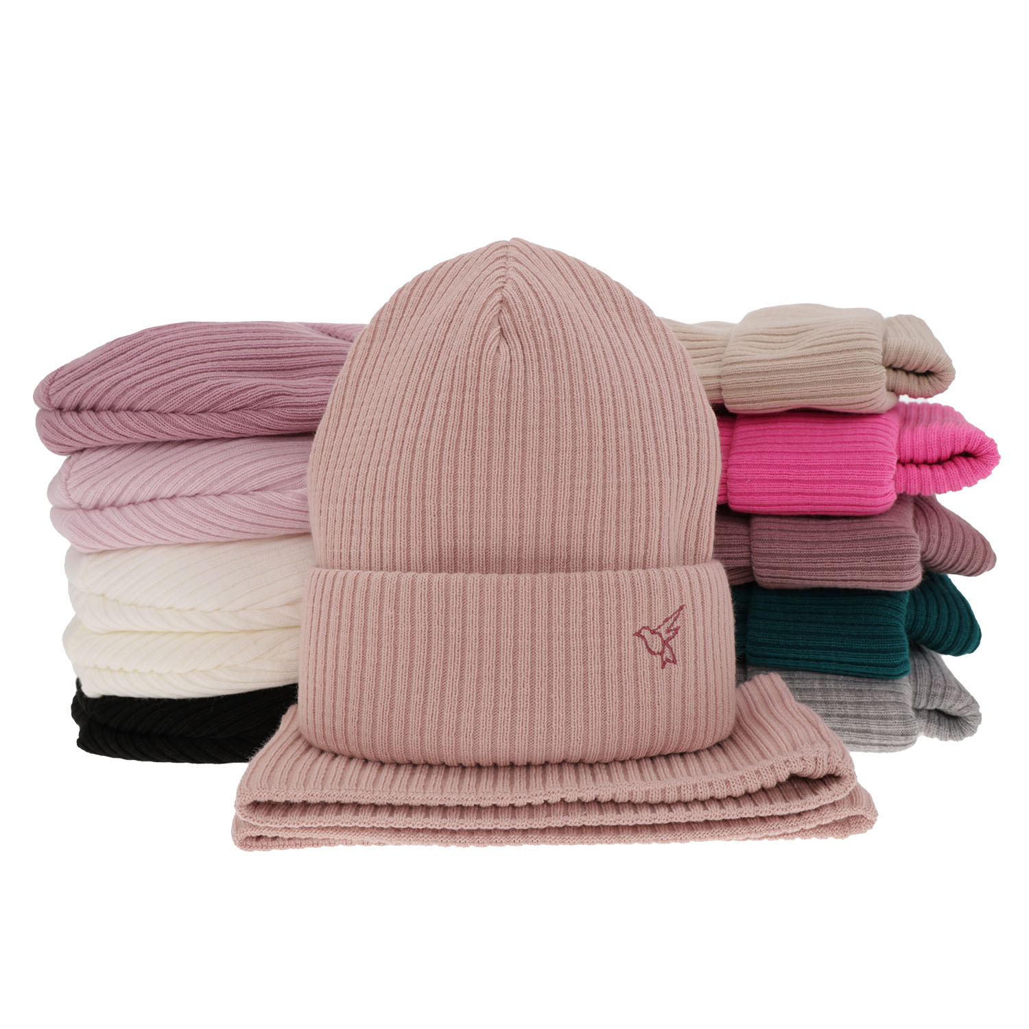 Girl's winter set: hat and tube scarf pink Rosetta