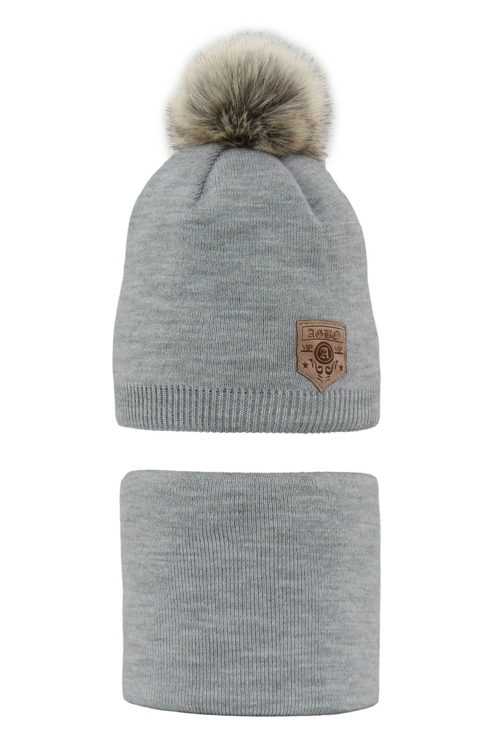 Boy's winter set: hat and tube scarf red Apolin with pompom