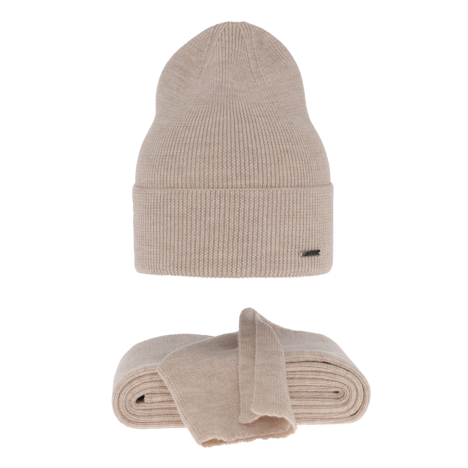 Women's spring and winter set: hat and scarf beige 100% extra fine merino wool Melpomena