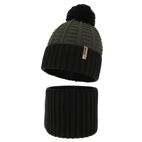 Boy's winter set: hat and tube scarf black with pompom Leo