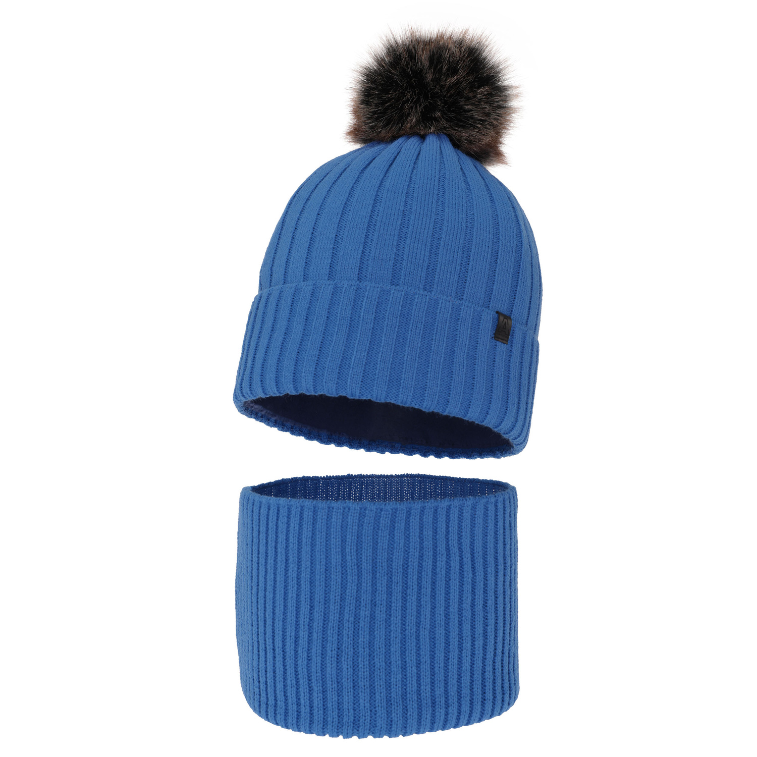 Boy's winter set: hat and tube scarf blue with pompom Relax