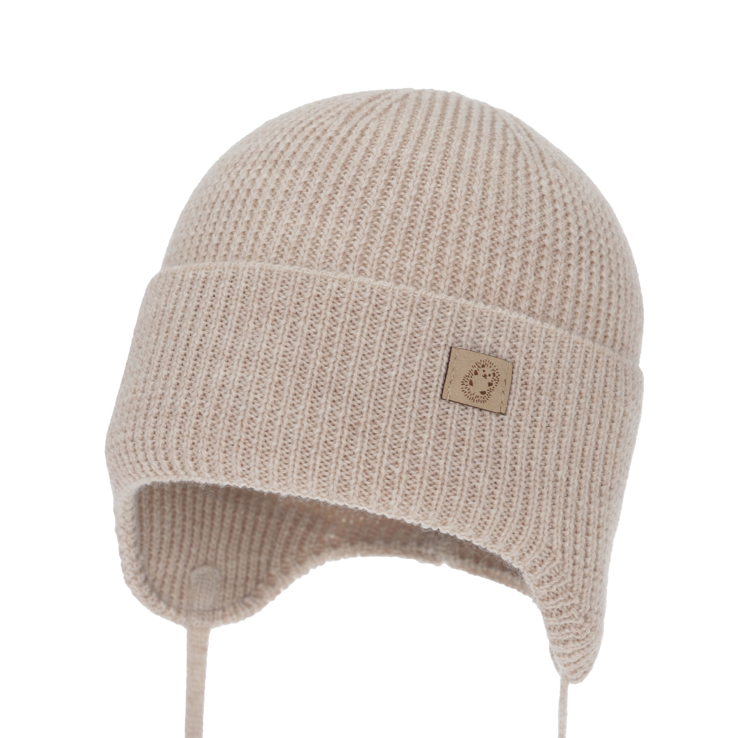 Boy's winter/autumn/spring hat, 100% merino wool, with ears, light beige, Bakadi