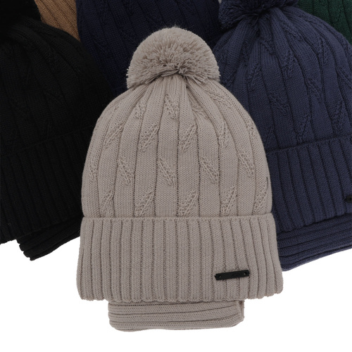 Boy's winter set: hat and tube scarf camel merino wool Talar with pompom