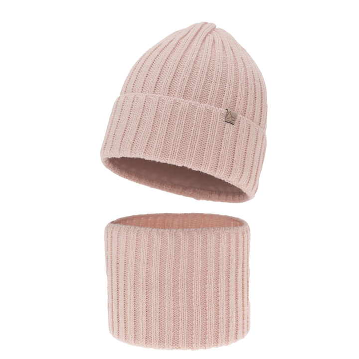 Girl's winter set: hat and tube scarf pink Mitti