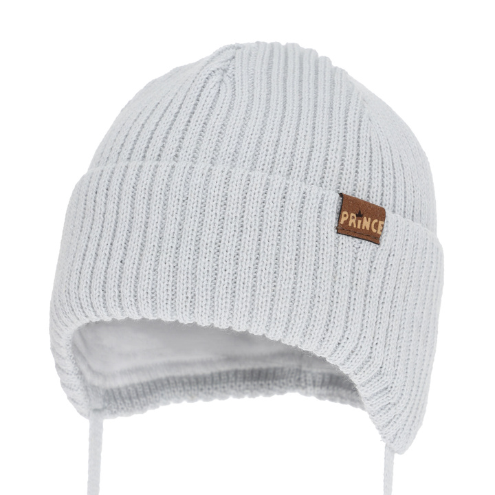 Boy's winter hat, with ears, with merino wool, light grey, Puser