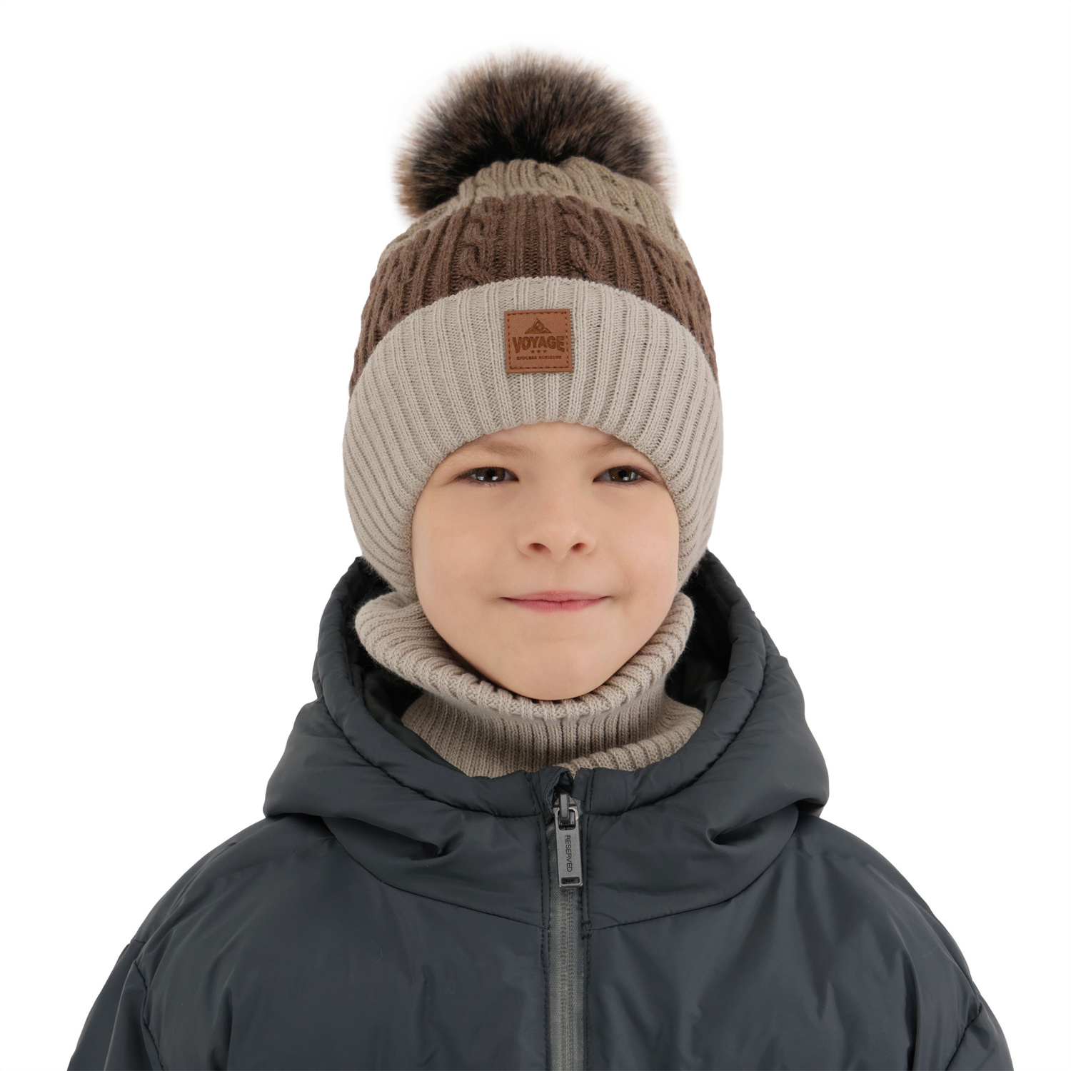 Boy's winter set: hat and tube scarf blue with pompom Luxor