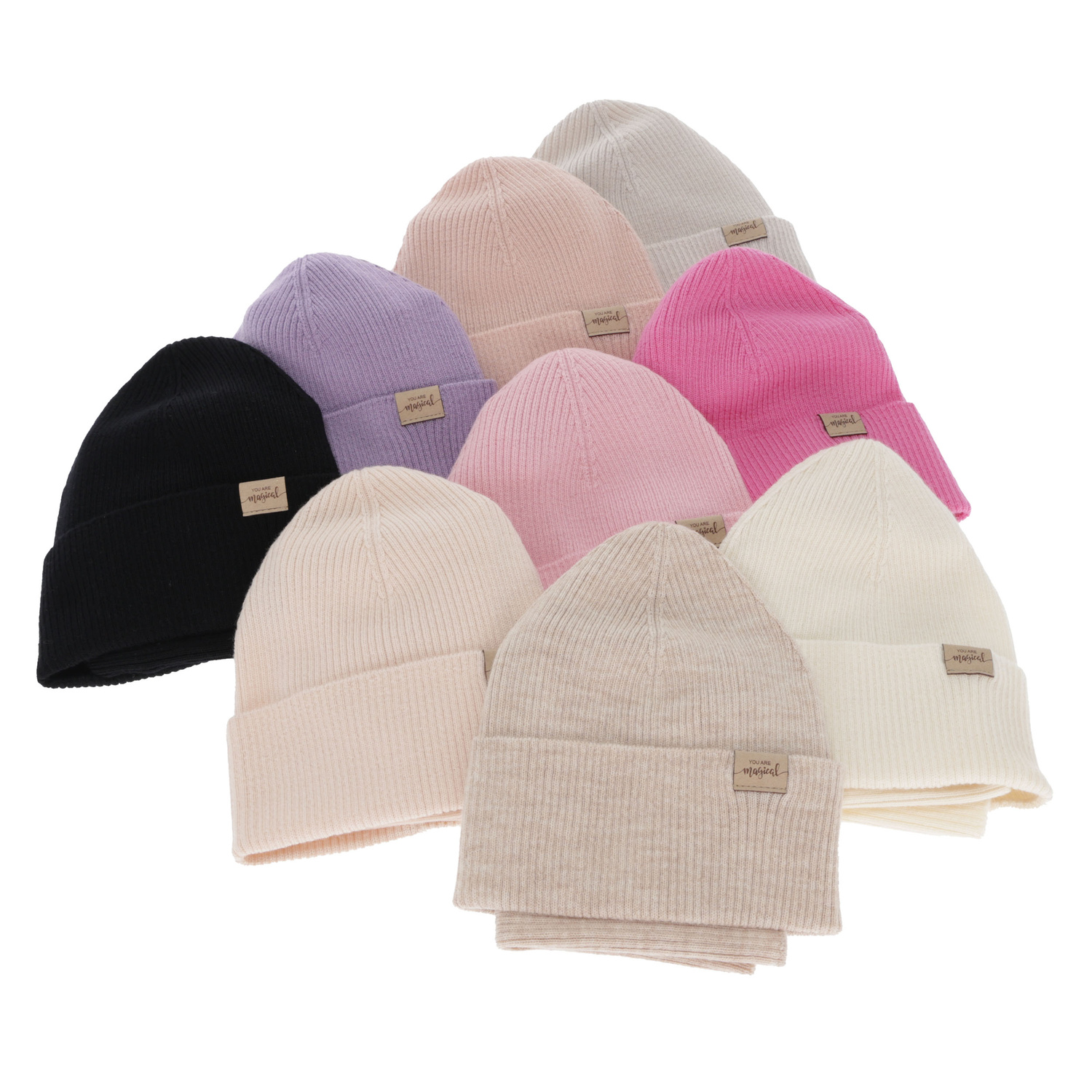 Girl's spring, autumn set: hat and tube scarf, beige, 100% merino wool, Magenta