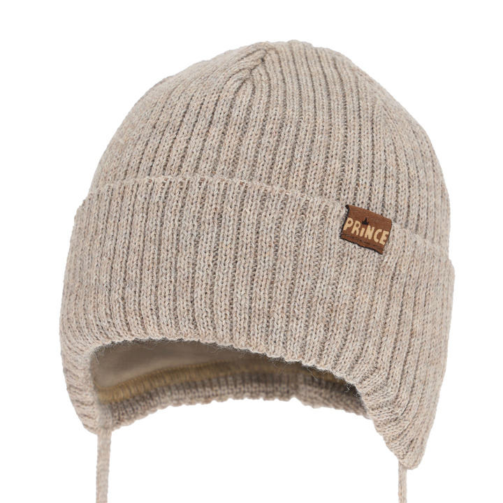 Boy's winter hat, beige, with ears, with merino wool, Puser