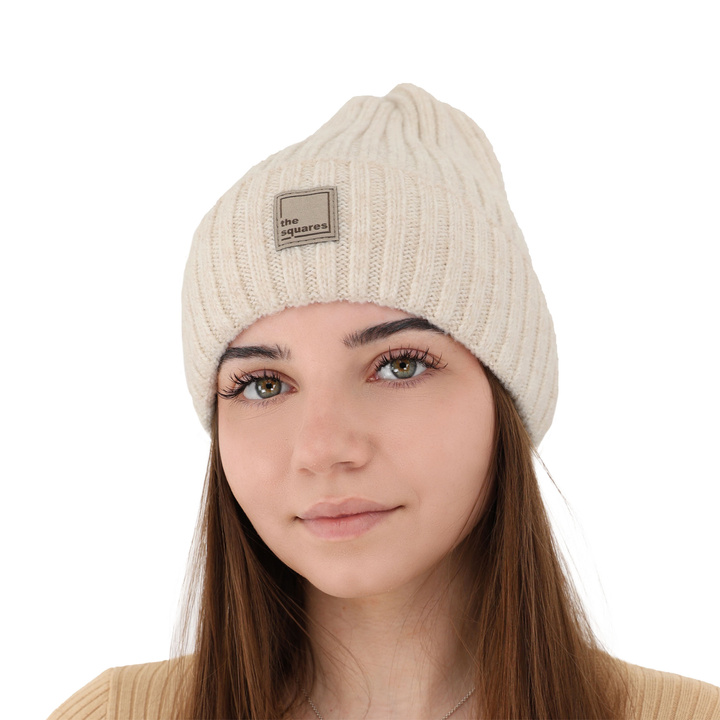 Woman's winter hat ecru merino wool Benedetta