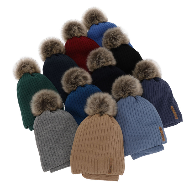 Boy's winter set: hat and tube scarf black Kalen with pompom