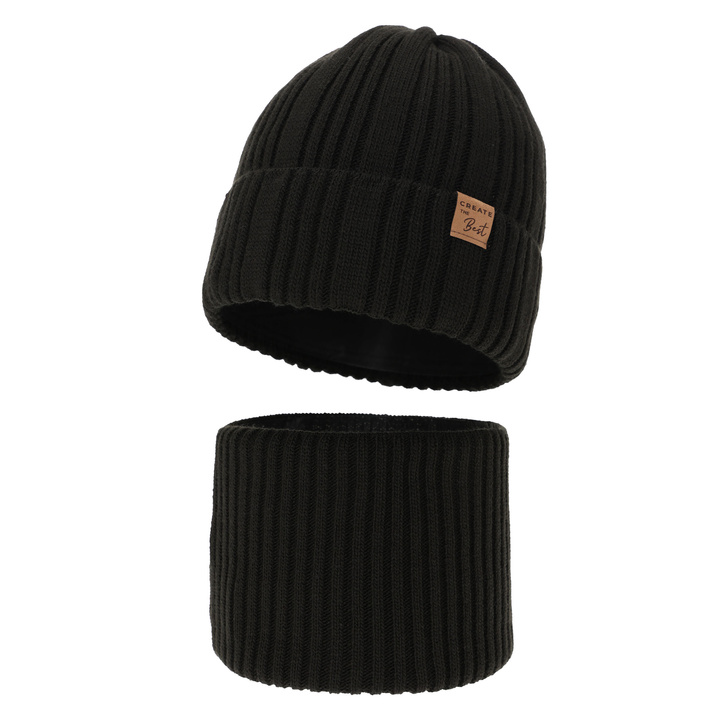Boy's winter set: hat and tube scarf black Klaris