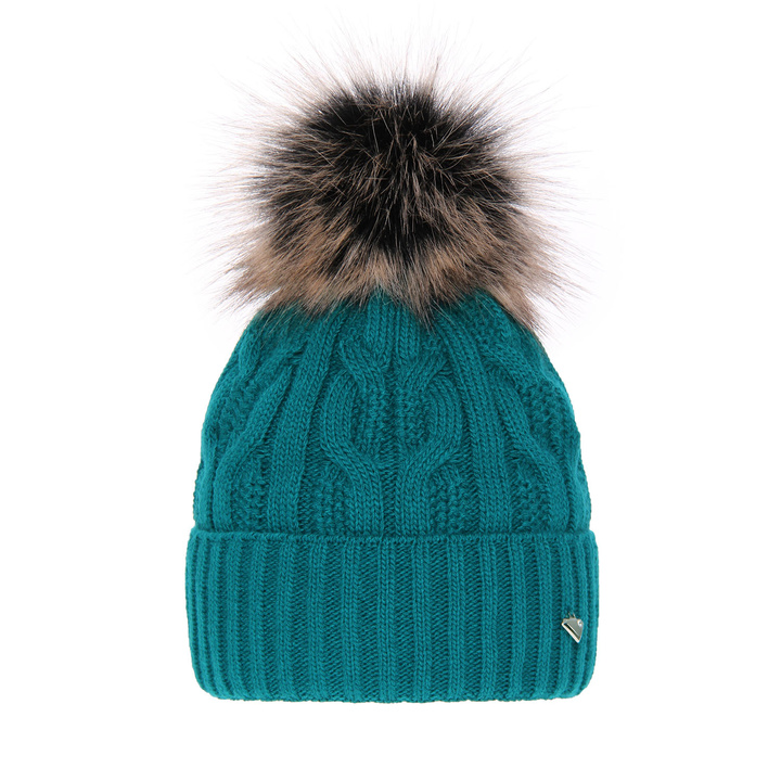 Woman's winter hat green Laona with pompom