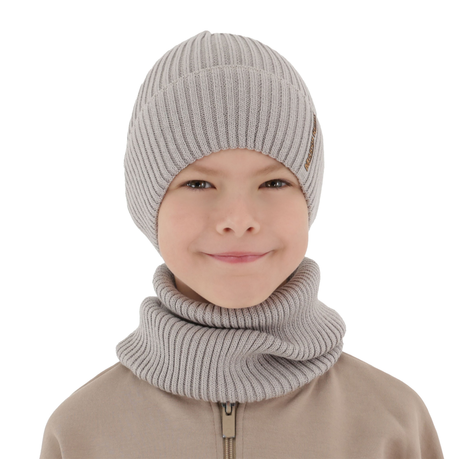 Boy's hat and snood spring/autumn set, with cotton, camel, Norwin