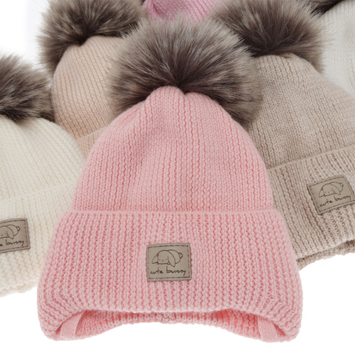 Girl's winter hat, apricot, with ears, 100% merino wool, Jena