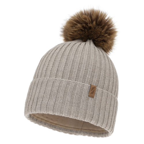 Woman's winter hat, light beige, with merino wool, Zamira