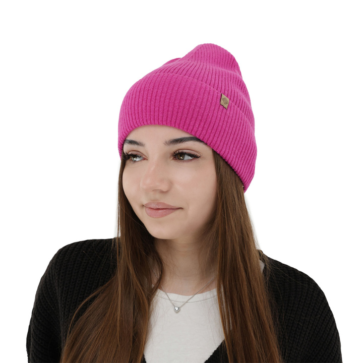 Woman's autumn, winter hat, pink, merino wool with cashmere, Alineta