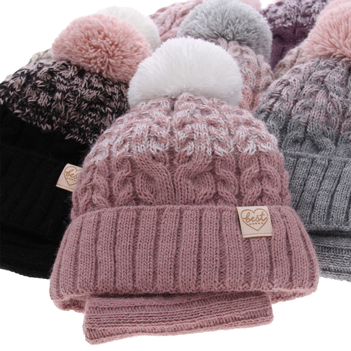 Girl's winter set: hat and tube scarf pink Zendaya with pompom