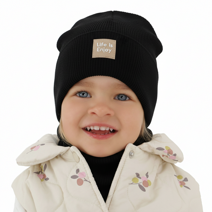 Girl's spring, autumn set: hat and tube scarf, with cotton, black, Zola
