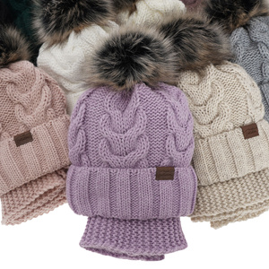 Girl's winter set: hat and tube scarf green Torina with pompom