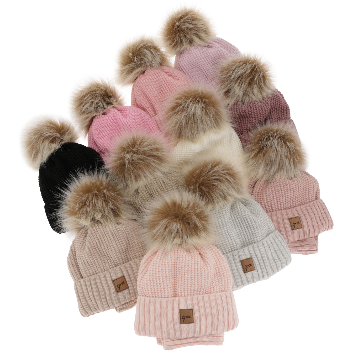 Girl's winter set: hat and tube scarf beige Juliette with pompom