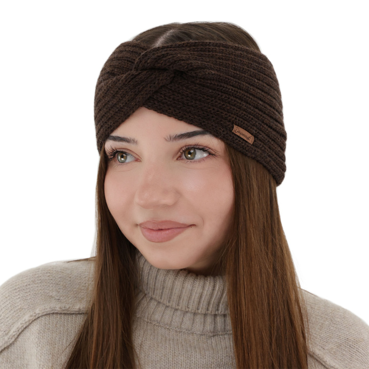 Woman's winter headband, brown, 100% merino wool, Veka