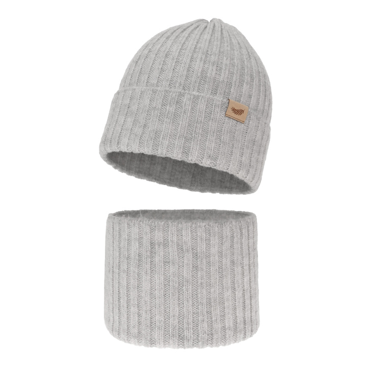 Girls winter set hat and tube scarf grey with merino wool Karmina