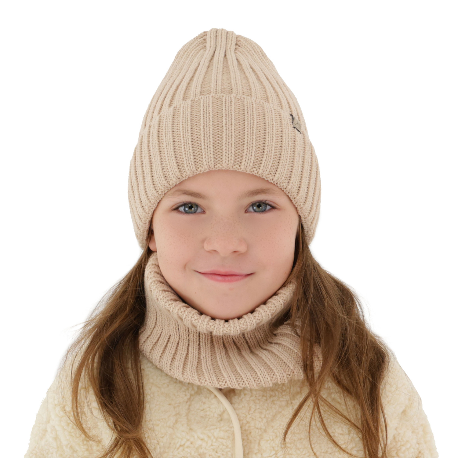Girl's winter set: hat and tube scarf pink Mitti